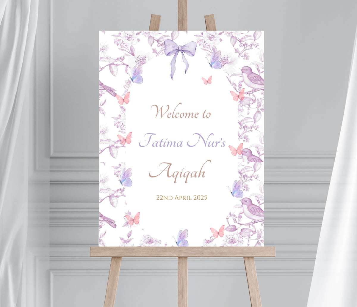 Lilac theme welcome sign