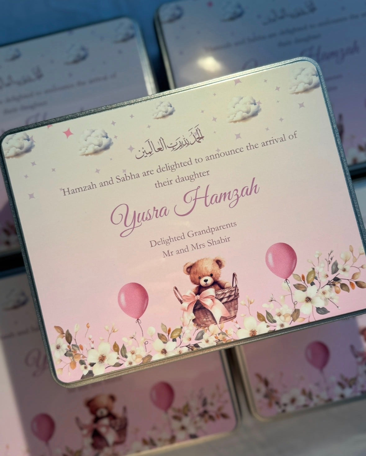 Pink teddy tins