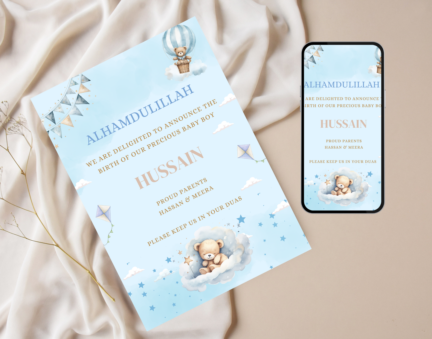 Custom baby boy image announcement