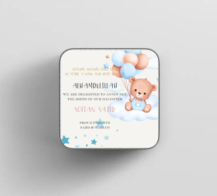 Personalised baby announcement Mithai boxes (Twinkle Twinkle little star- Baby boy design )