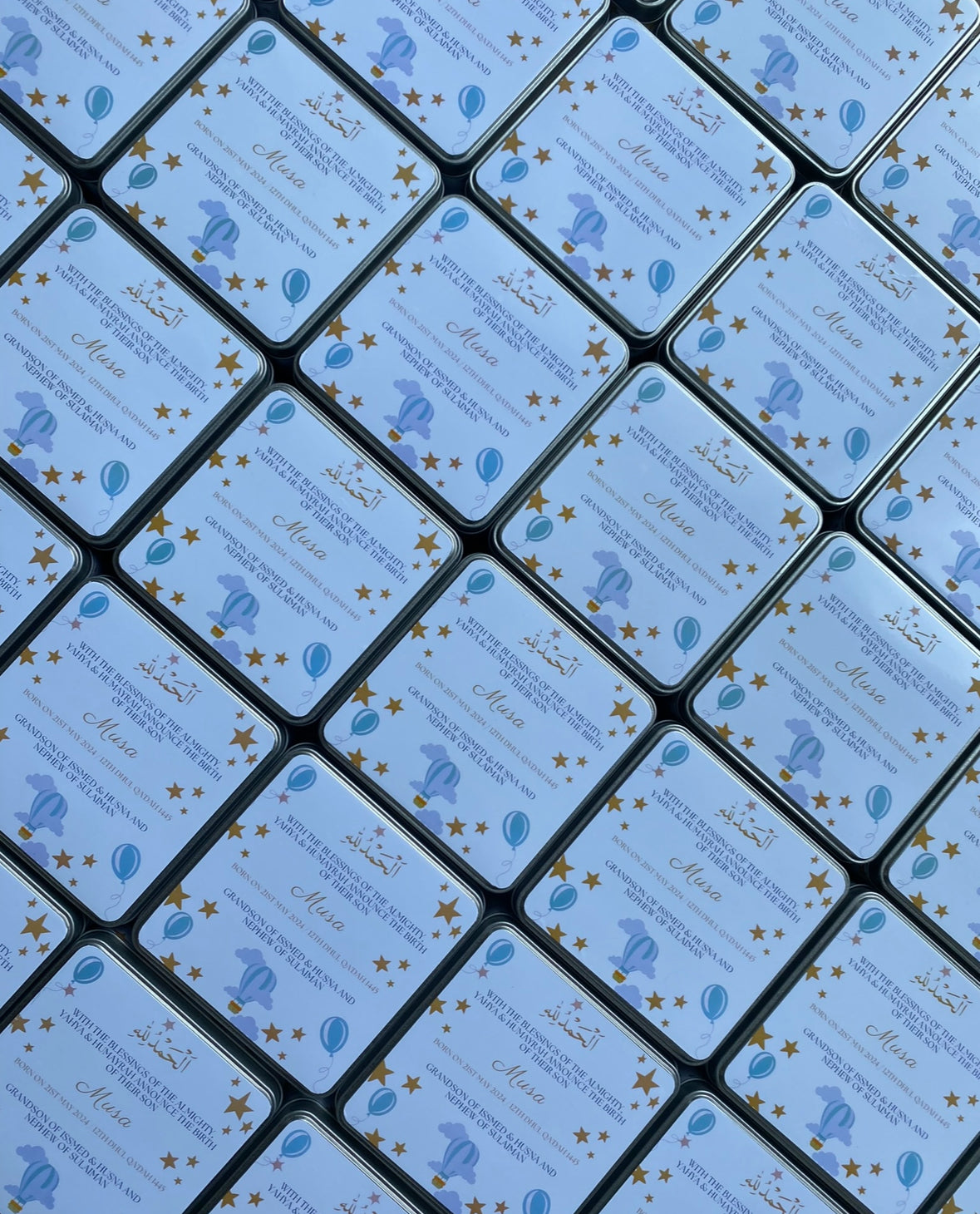 Personalised baby announcement Mithai boxes (hot air balloon)