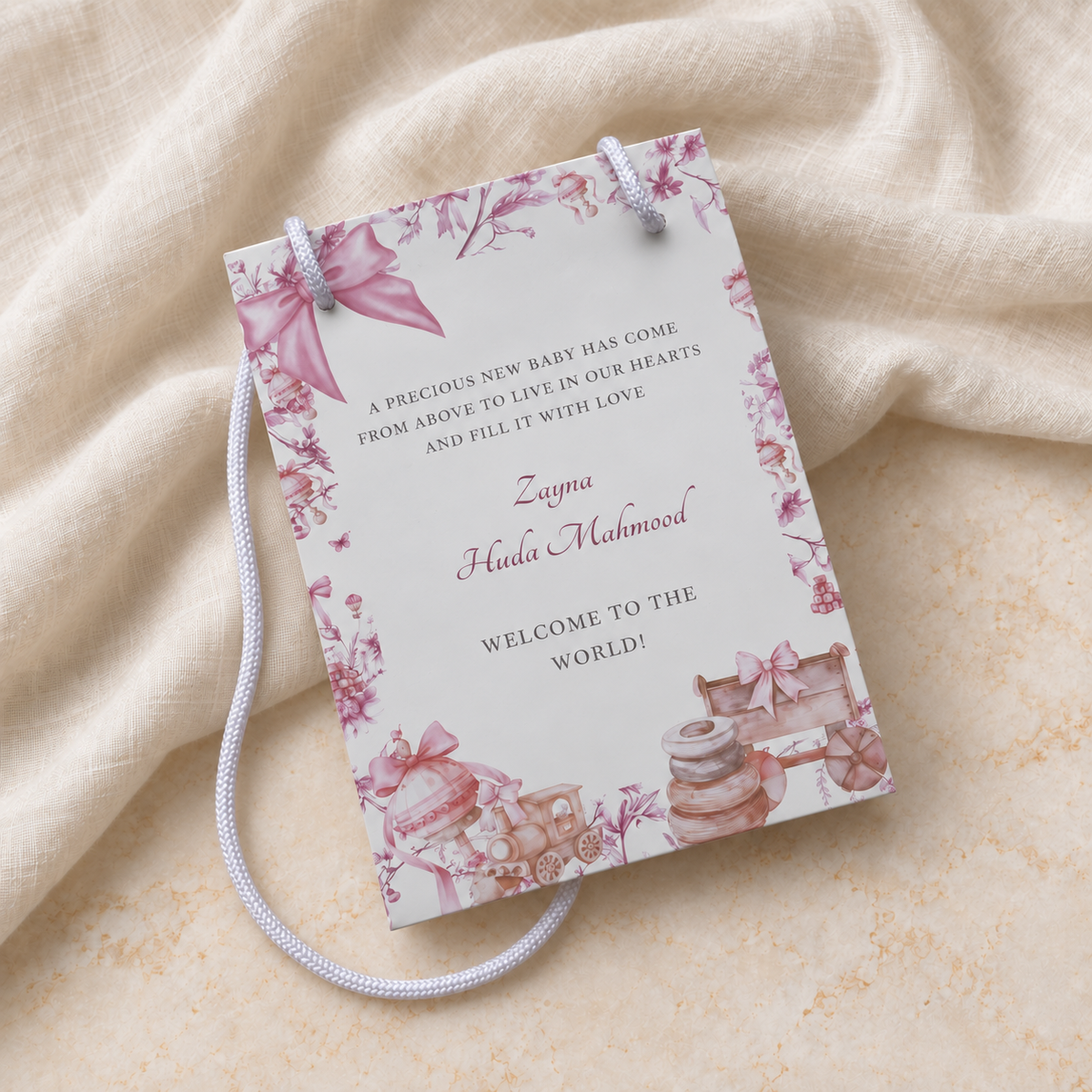 Baby announcement personalised gift bags 19cm by 25cm