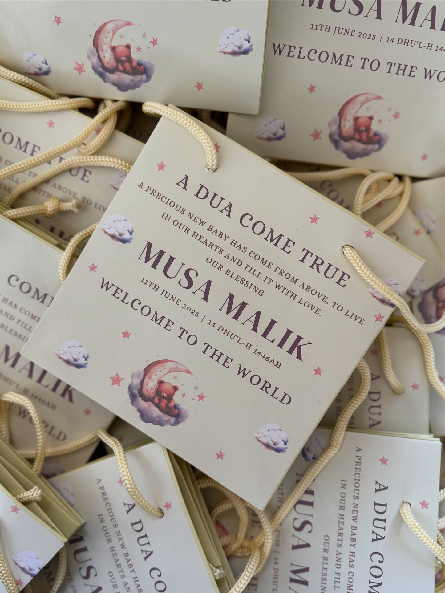 Cream baby announcement Mithai bags