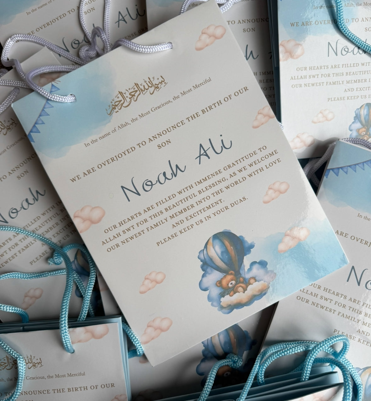 Baby announcement personalised gift bags white 19cm by 25cm