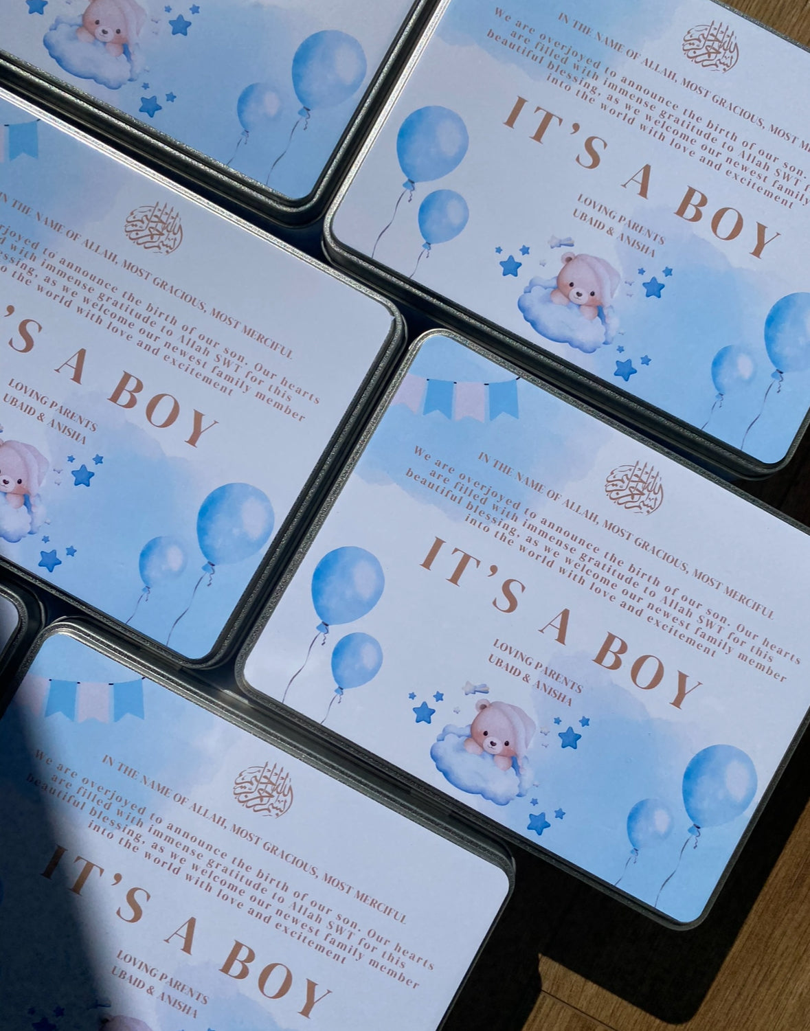 Personalised baby announcement Mithai boxes (teddy)