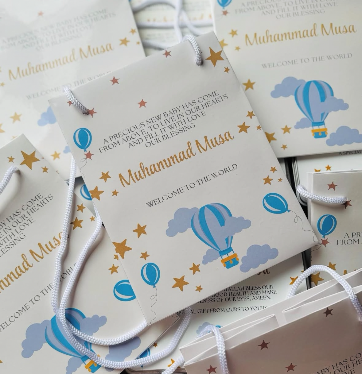 Baby announcement personalised gift bags 19cm by 25cm