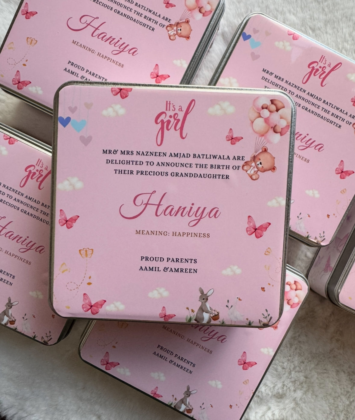 Personalised baby announcement Mithai boxes (Baby Girl)