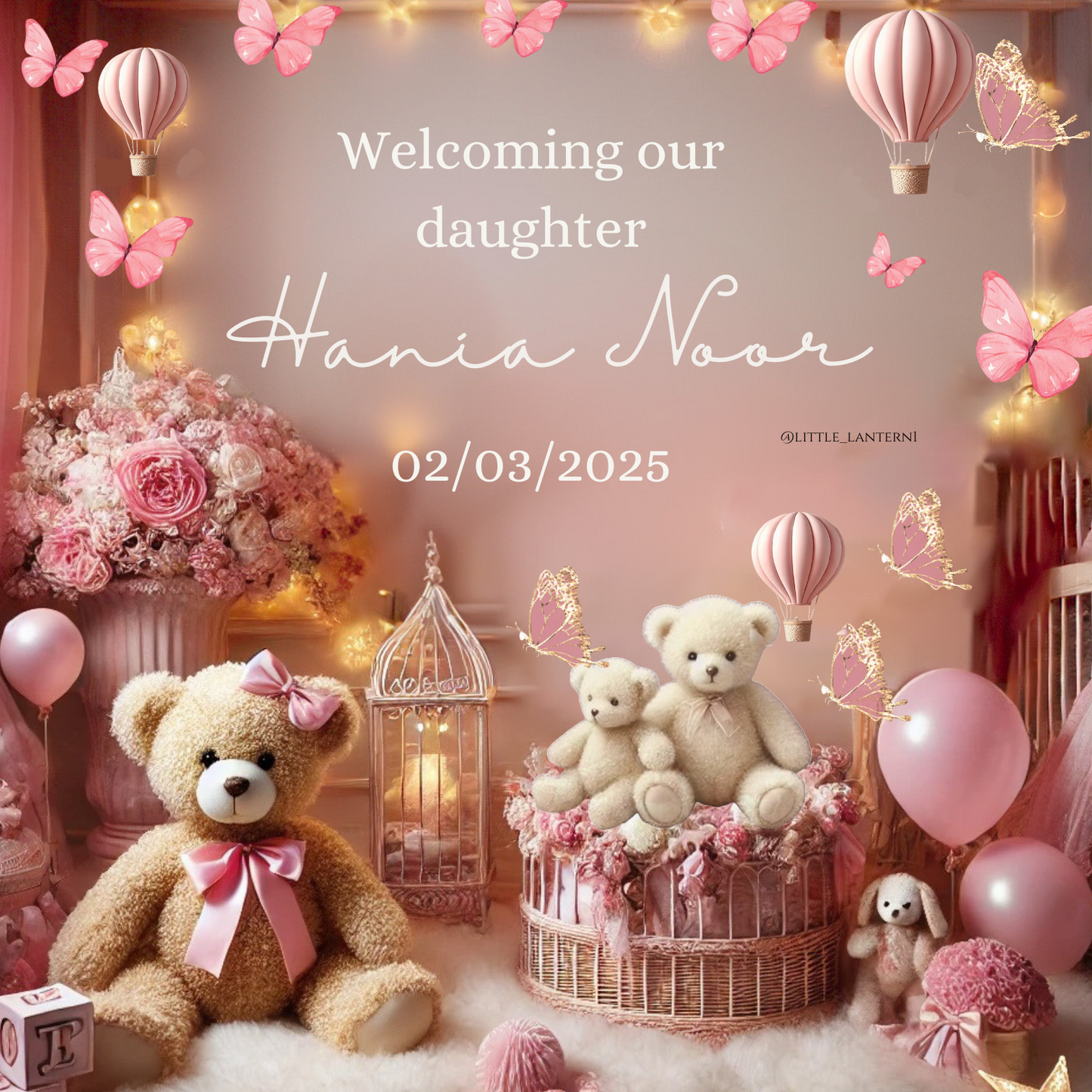 Baby girl theme square digital image