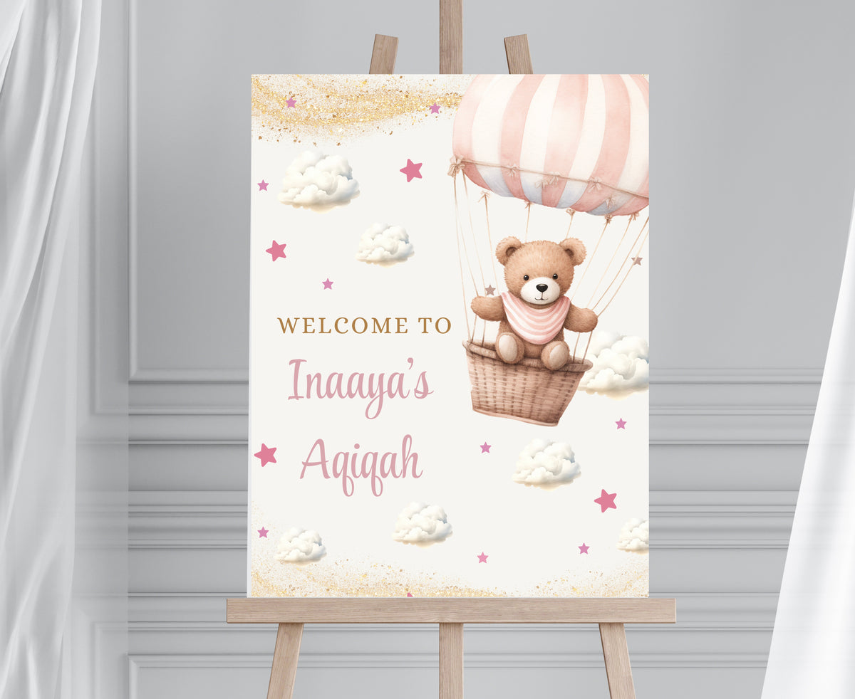 Pink Teddy theme welcome sign