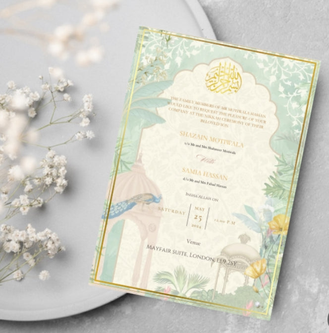 Peacock themed wedding invites