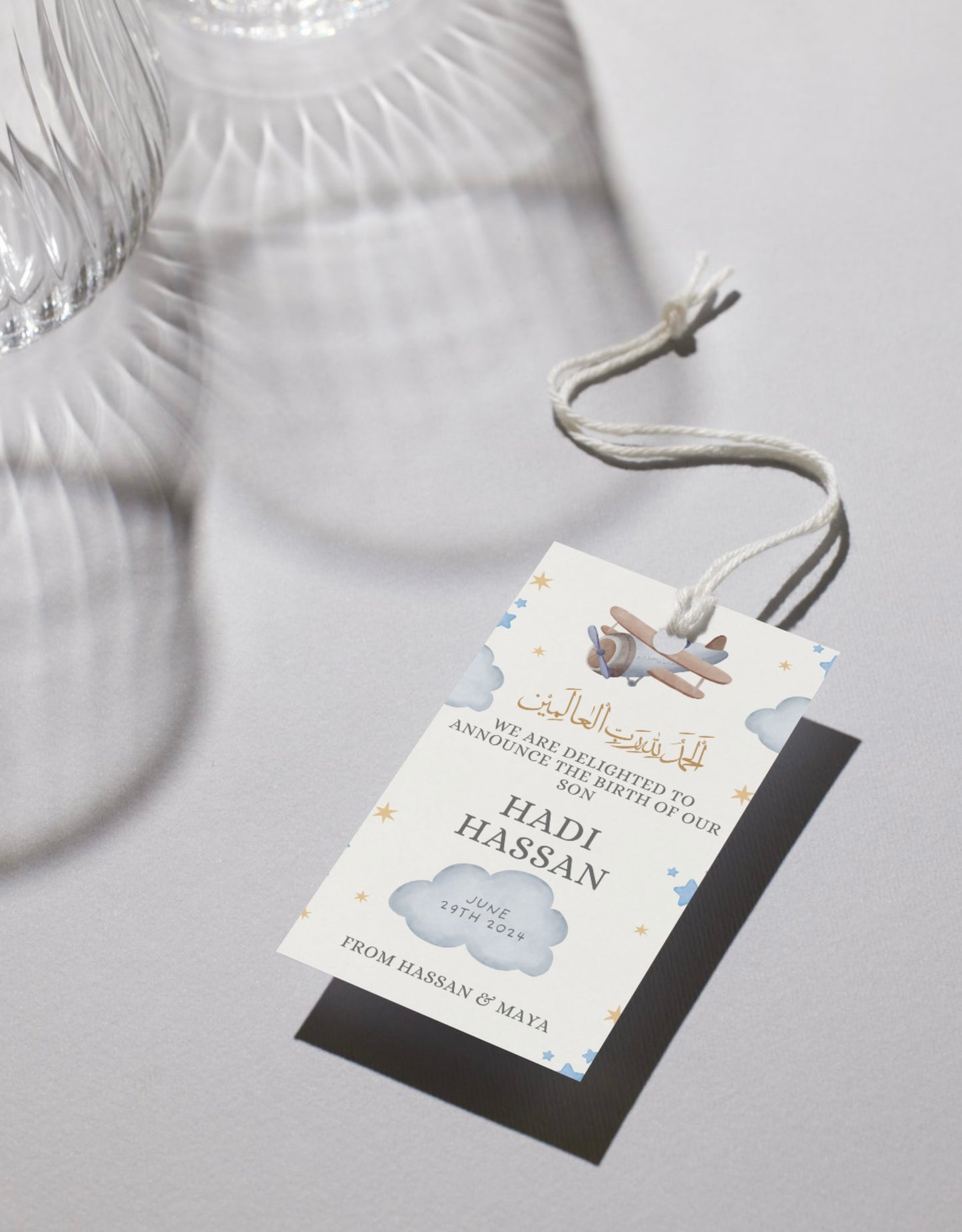 Aeroplane themed baby announcement tags & stickers