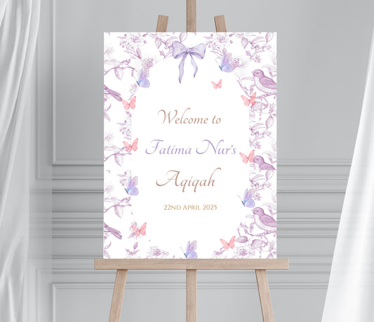 Lilac theme welcome sign