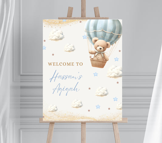 Blue Teddy theme welcome sign