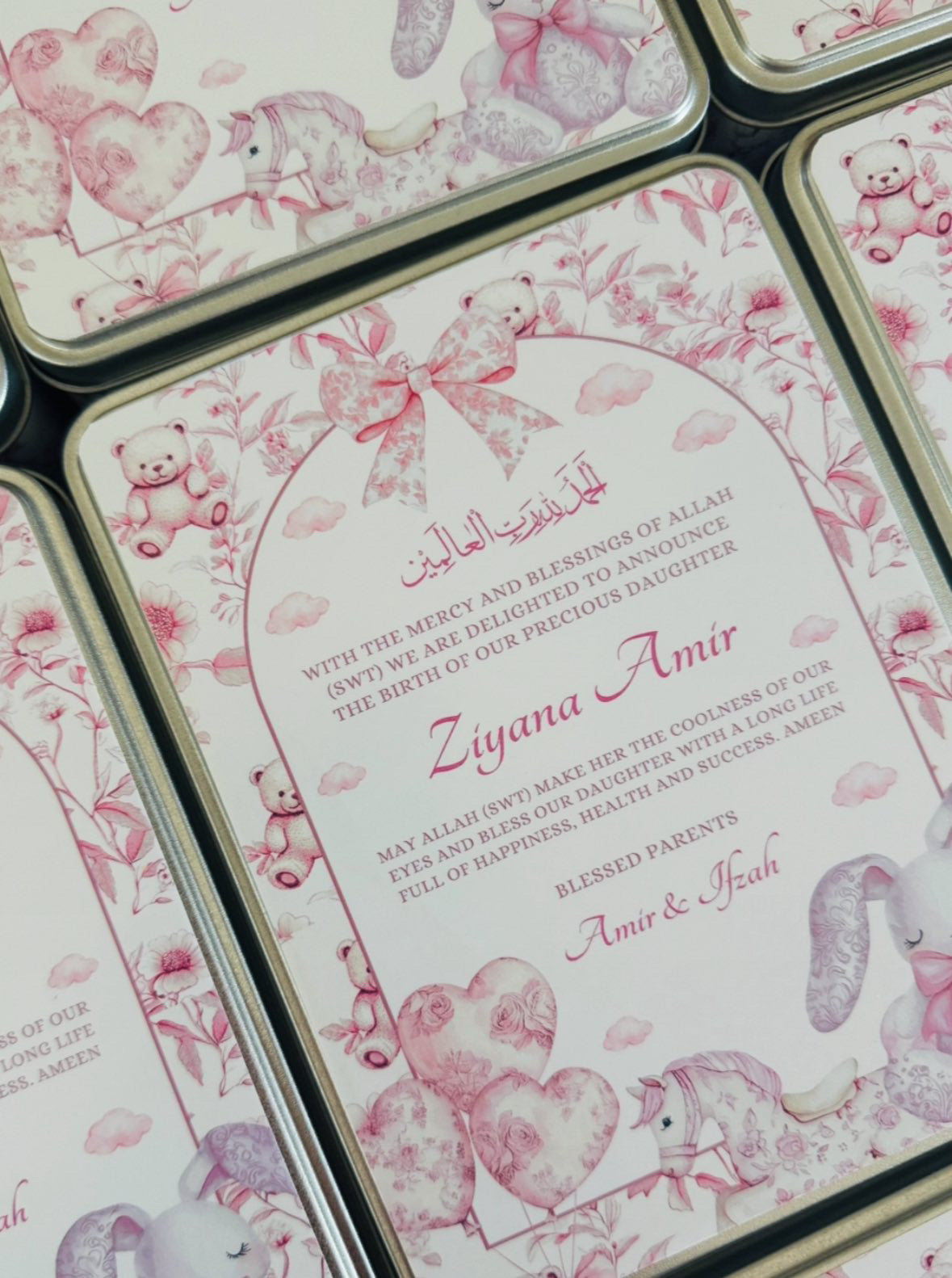 Dior theme baby announcement tins