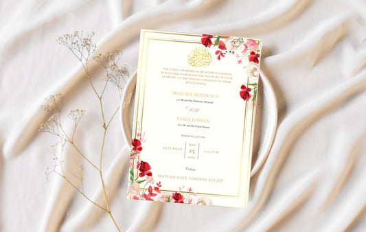 Red floral wedding invites
