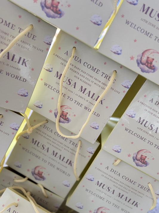 Cream baby announcement Mithai bags