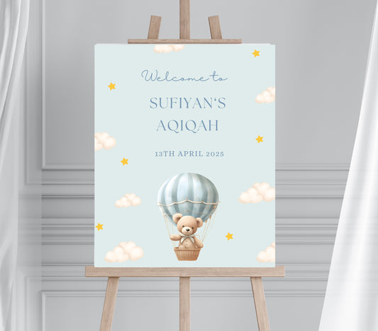 Blue theme welcome sign