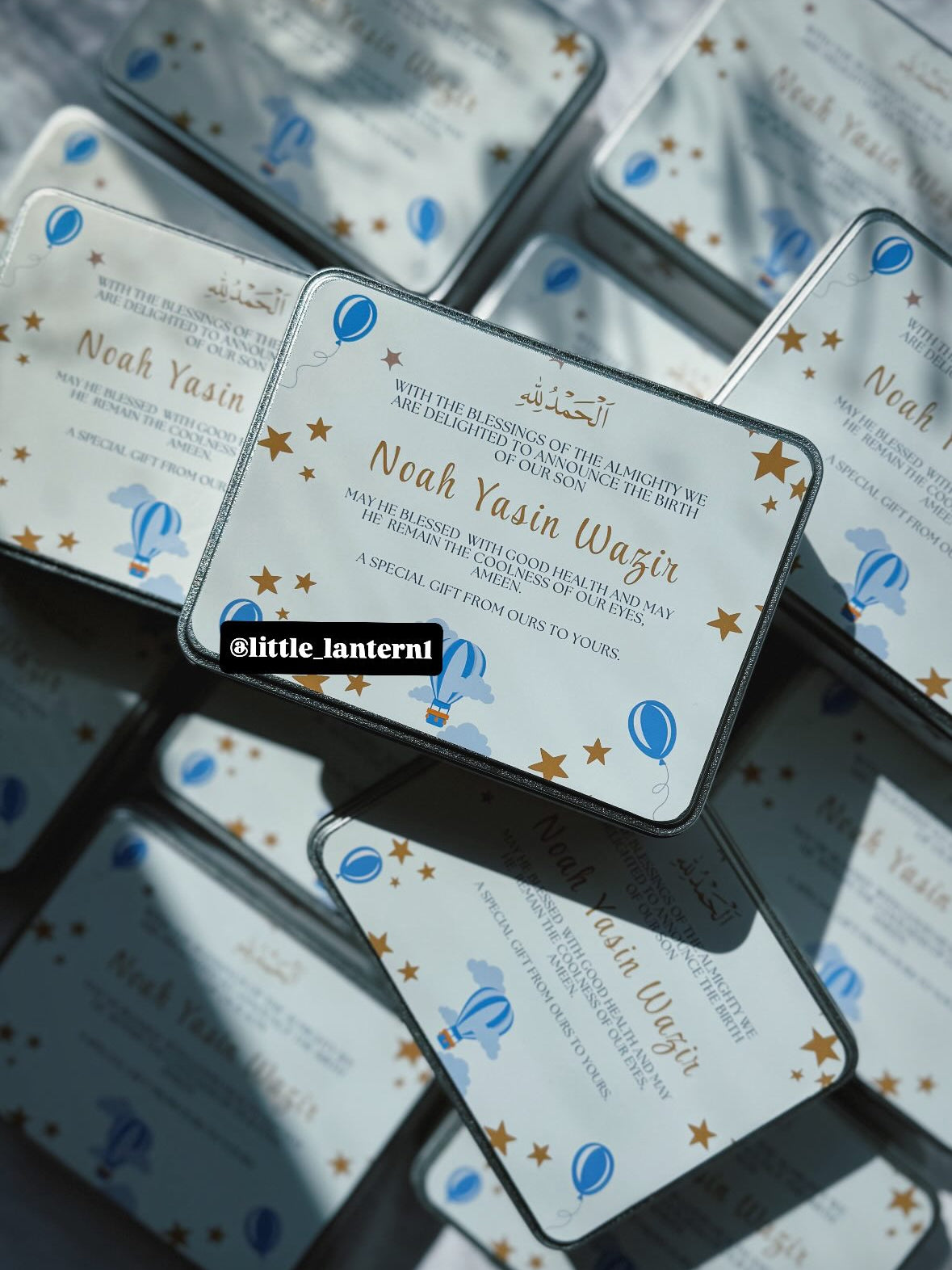 Blue hot air balloon tins