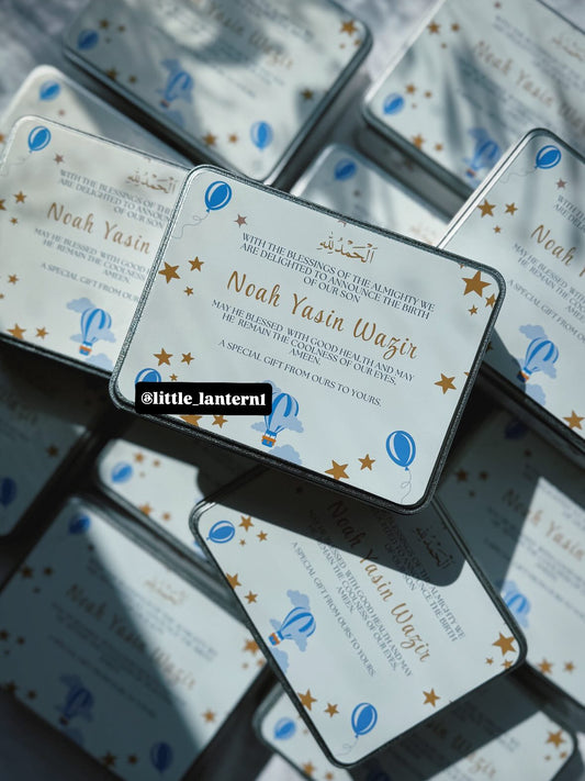 Blue hot air balloon tins