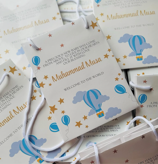 Baby announcement personalised gift bags 19cm by 25cm