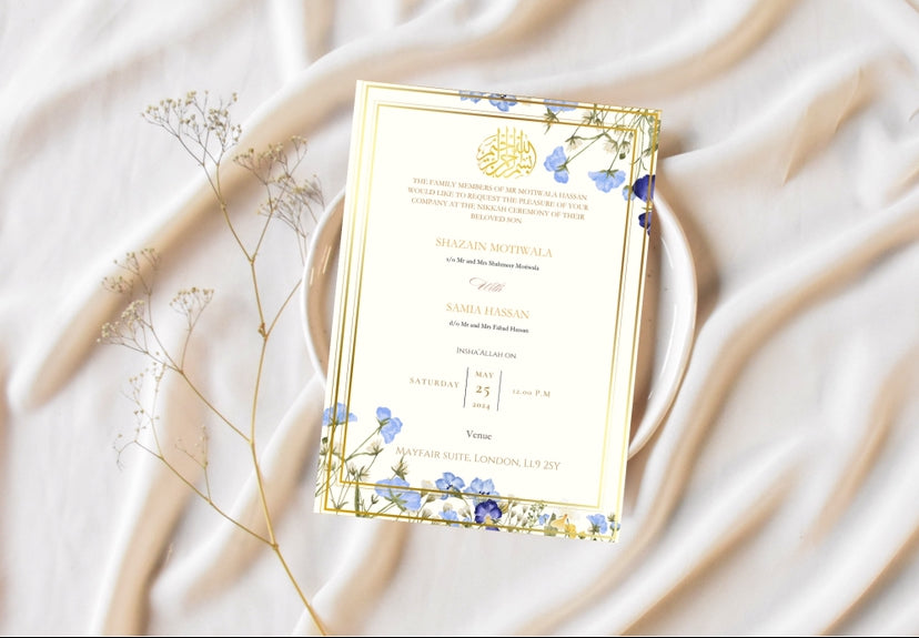 Blue floral wedding invites
