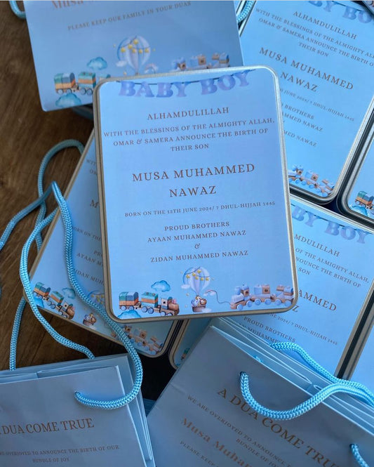 Personalised baby announcement Mithai boxes (Baby Boy Blue)