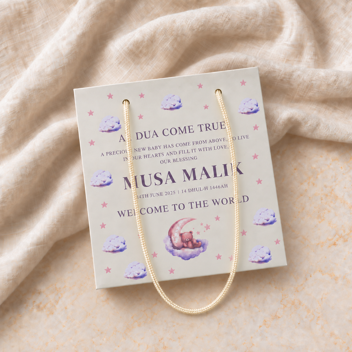 Cream baby announcement Mithai bags